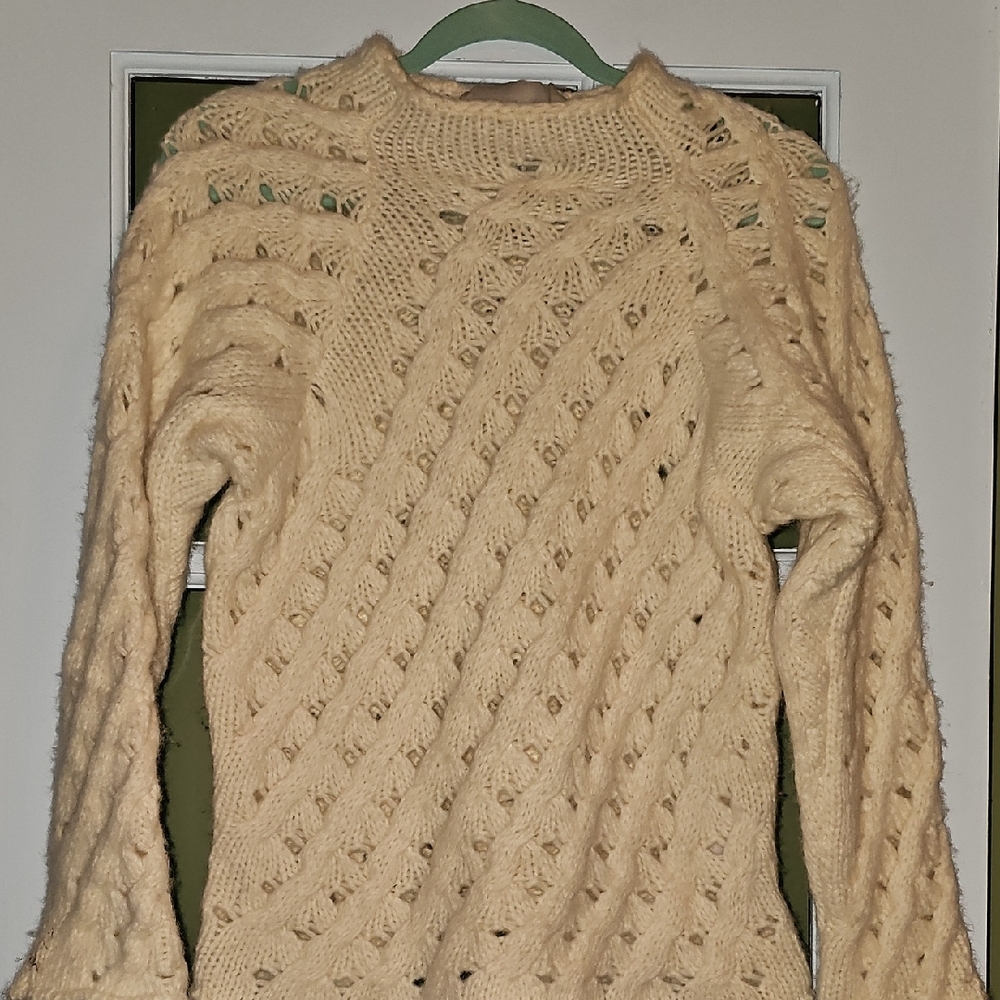 Envelope 1976 Alpaca Wool Cozy Cream Cable Elk Knit Sweater Size 38 Merino